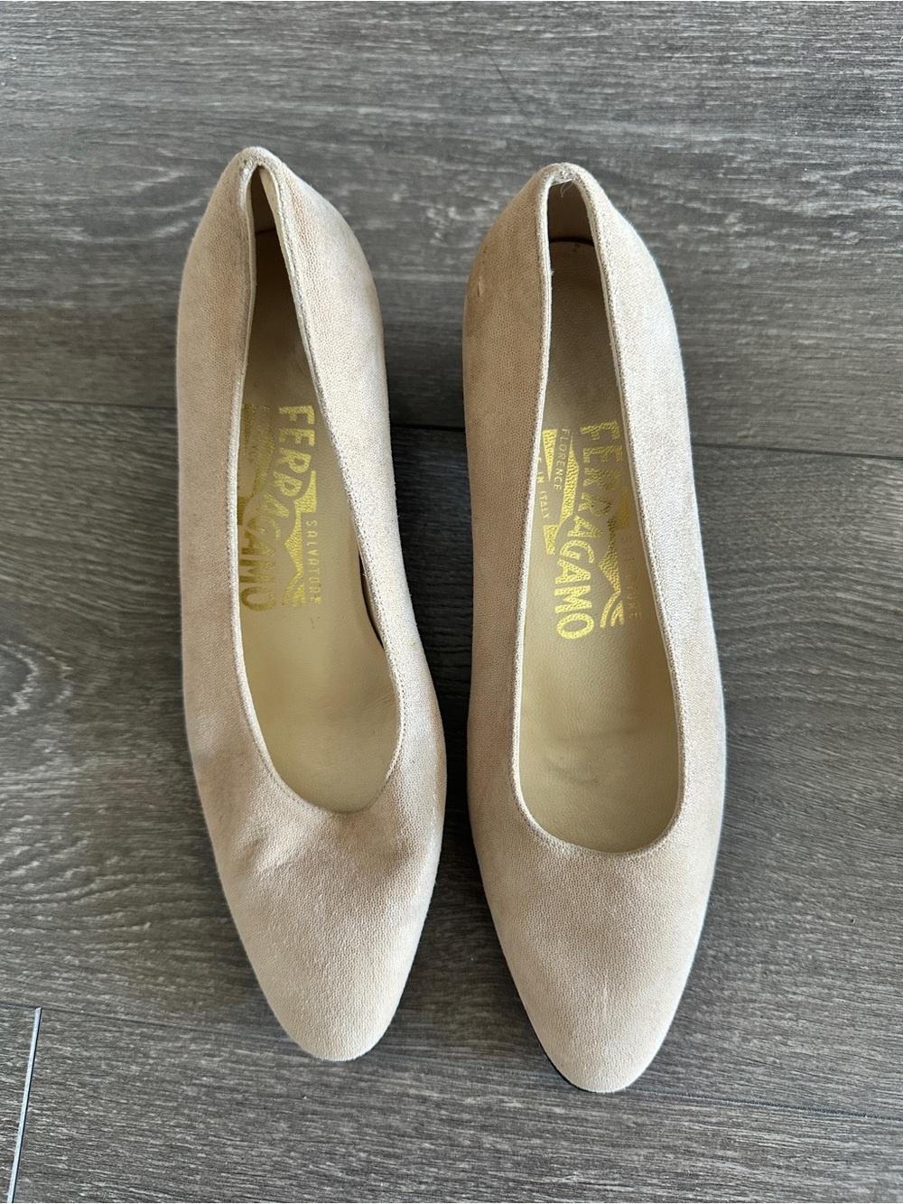 Salvatore Ferragamo Beige Suede Pumps